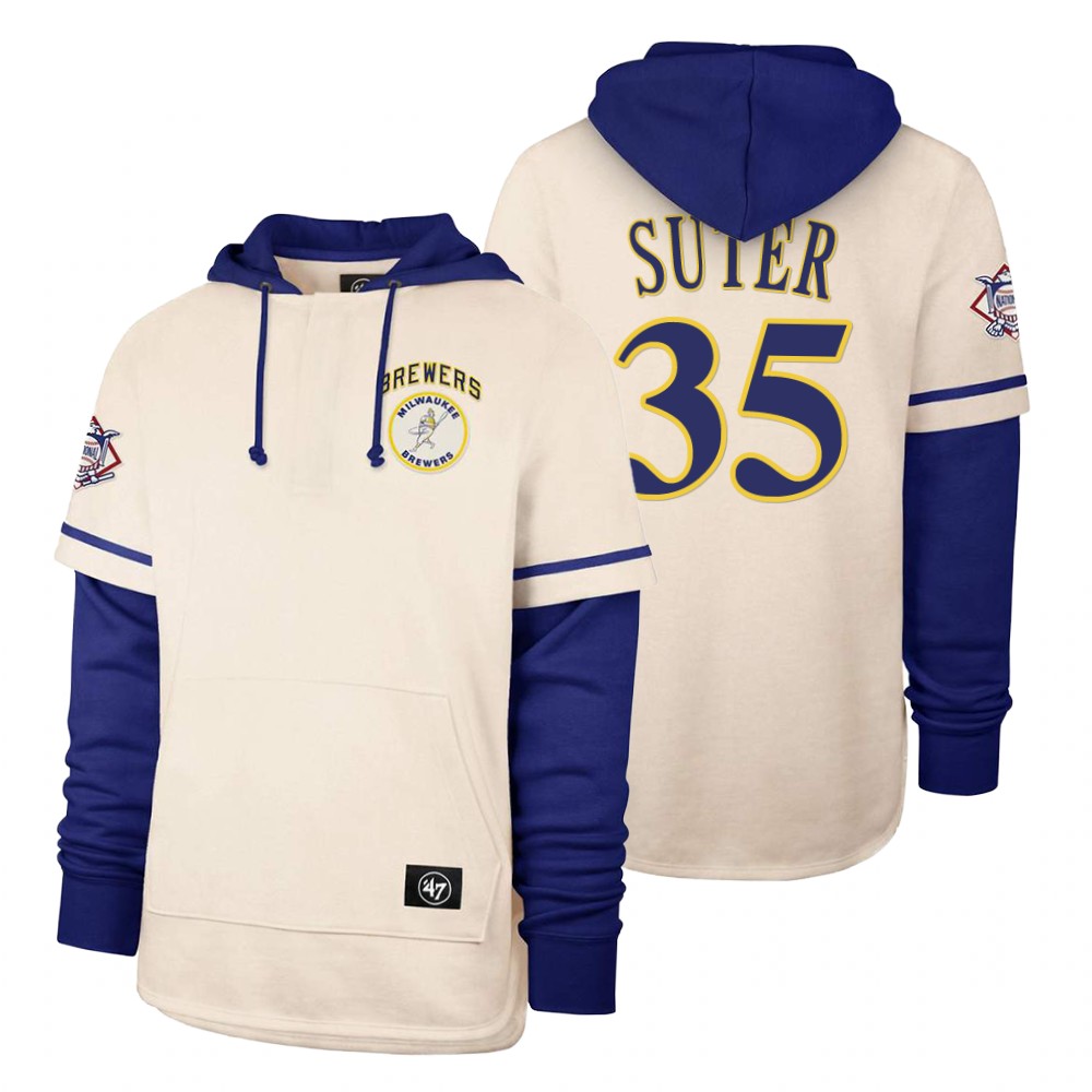 Men Milwaukee Brewers #35 Suter Cream 2021 Pullover Hoodie MLB Jersey->milwaukee brewers->MLB Jersey